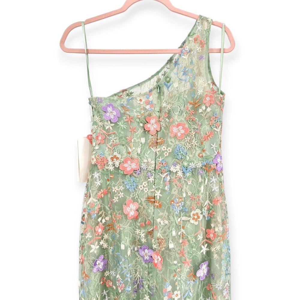 Mac Duggal One-Shoulder Floral Gown in Mint with Pink & Purple Accents - Picture 14 of 15